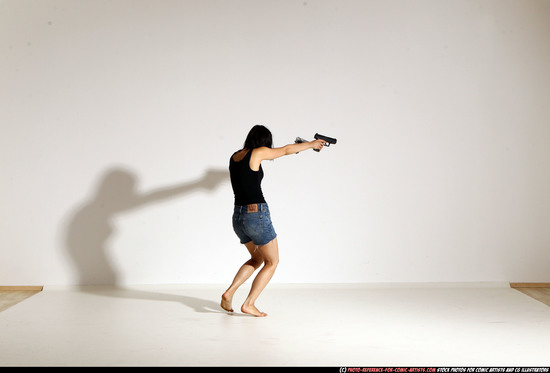 Woman Young Athletic White Fighting with gun Moving poses Casual