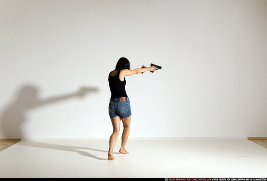 Woman Young Athletic White Fighting with gun Moving poses Casual