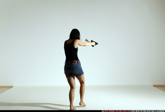 Woman Young Athletic White Fighting with gun Moving poses Casual