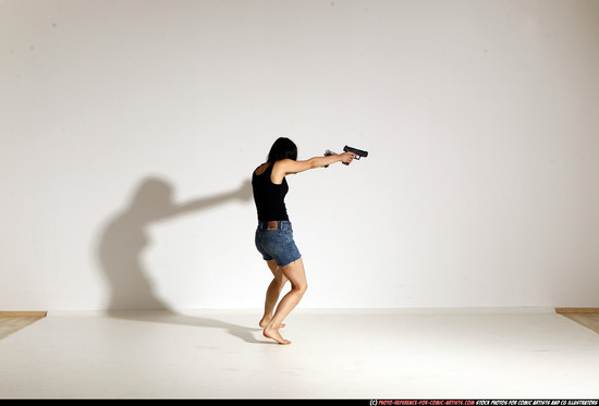 Woman Young Athletic White Fighting with gun Moving poses Casual