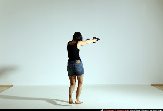 Woman Young Athletic White Fighting with gun Moving poses Casual