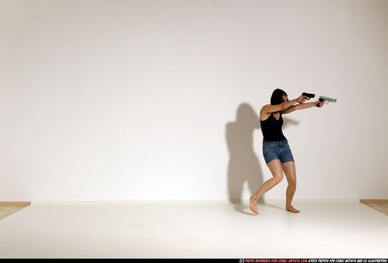 Woman Young Athletic White Fighting with gun Moving poses Casual