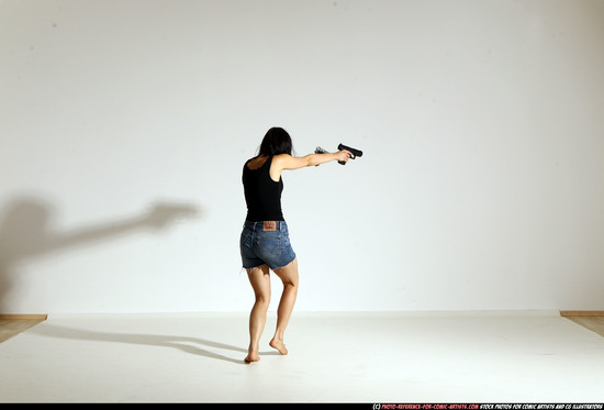 Woman Young Athletic White Fighting with gun Moving poses Casual