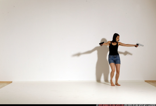 Woman Young Athletic White Fighting with gun Moving poses Casual