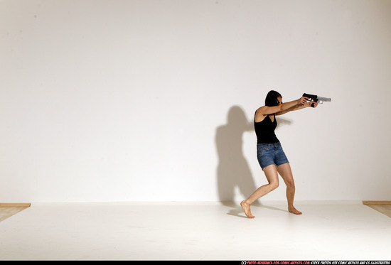 Woman Young Athletic White Fighting with gun Moving poses Casual