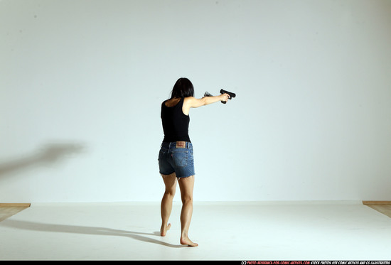 Woman Young Athletic White Fighting with gun Moving poses Casual