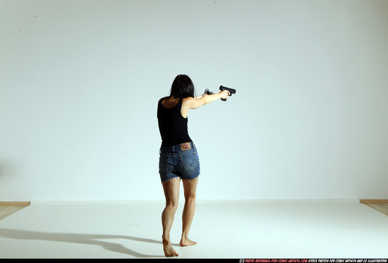 Woman Young Athletic White Fighting with gun Moving poses Casual