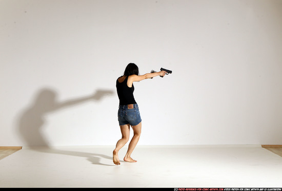 Woman Young Athletic White Fighting with gun Moving poses Casual