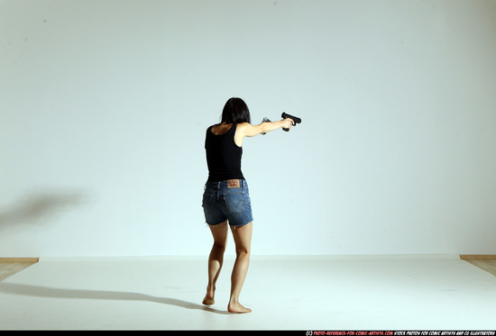 Woman Young Athletic White Fighting with gun Moving poses Casual