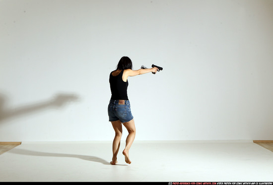 Woman Young Athletic White Fighting with gun Moving poses Casual