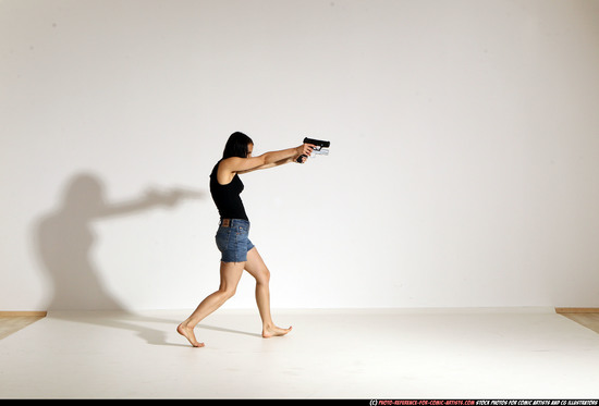 Woman Young Athletic White Fighting with gun Moving poses Casual