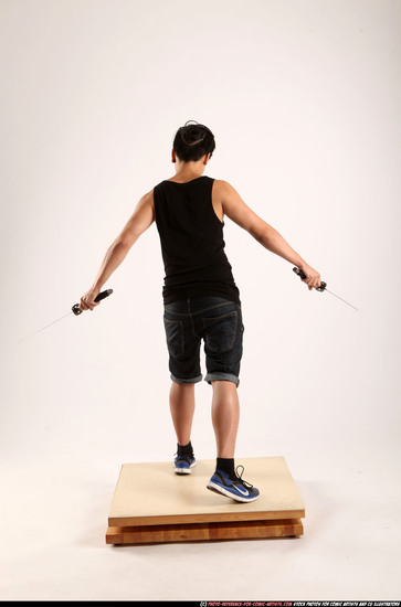 Man Young Athletic Fighting with sword Standing poses Casual Asian