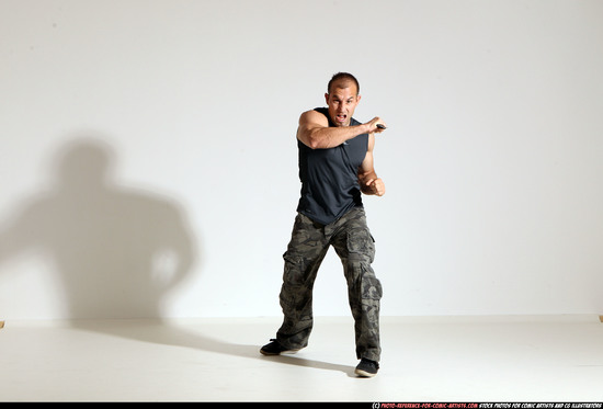 Man Adult Athletic White Fighting with knife Moving poses Army