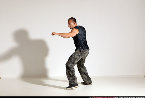 Man Adult Athletic White Fighting with knife Moving poses Army