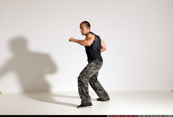 Man Adult Athletic White Fighting with knife Moving poses Army