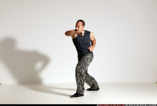 Man Adult Athletic White Fighting with knife Moving poses Army