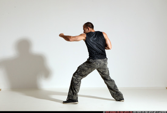 Man Adult Athletic White Fighting with knife Moving poses Army