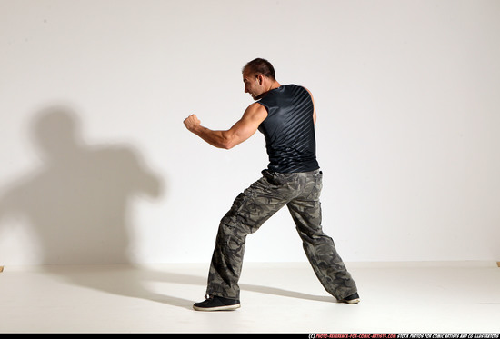 Man Adult Athletic White Fighting with knife Moving poses Army