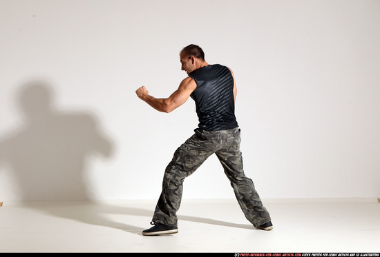 Man Adult Athletic White Fighting with knife Moving poses Army