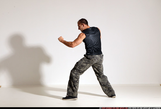 Man Adult Athletic White Fighting with knife Moving poses Army