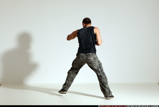 Man Adult Athletic White Fighting with knife Moving poses Army