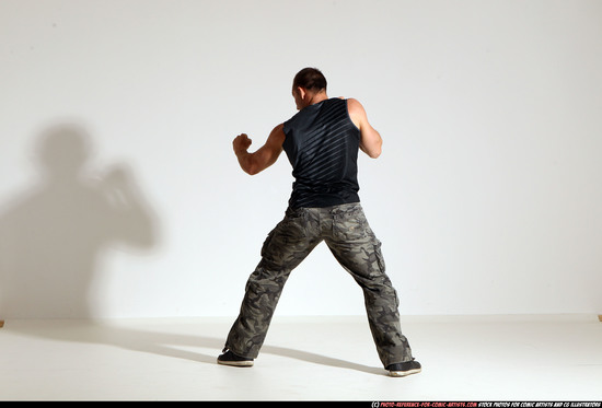 Man Adult Athletic White Fighting with knife Moving poses Army