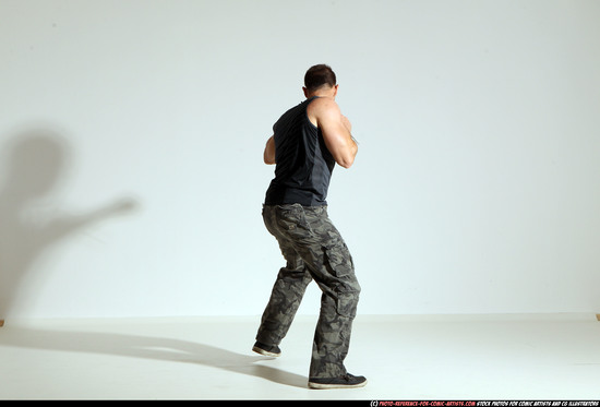 Man Adult Athletic White Fighting with knife Moving poses Army