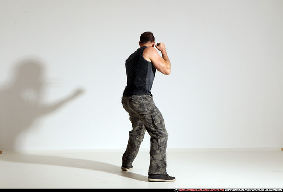 Man Adult Athletic White Fighting with knife Moving poses Army