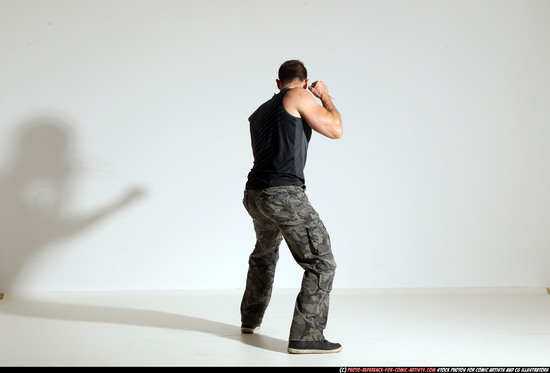 Man Adult Athletic White Fighting with knife Moving poses Army