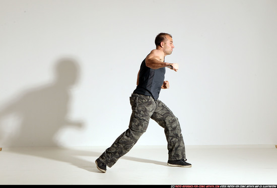 Man Adult Athletic White Fighting with knife Moving poses Army