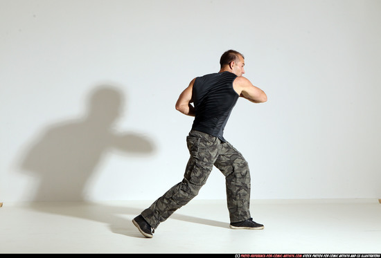 Man Adult Athletic White Fighting with knife Moving poses Army