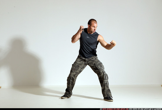 Man Adult Athletic White Fighting with knife Moving poses Army