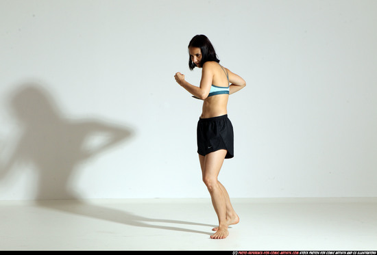 Woman Young Athletic White Fighting with knife Moving poses Casual