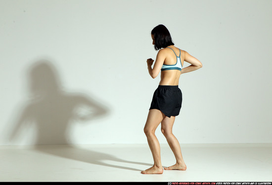 Woman Young Athletic White Fighting with knife Moving poses Casual