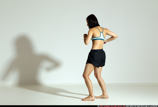 Woman Young Athletic White Fighting with knife Moving poses Casual