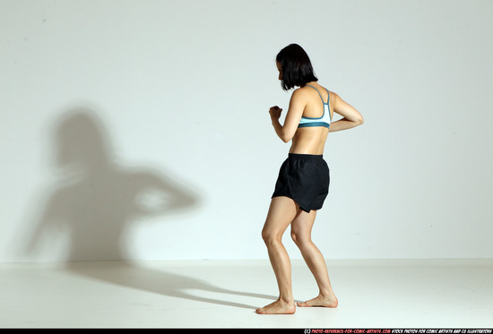 Woman Young Athletic White Fighting with knife Moving poses Casual