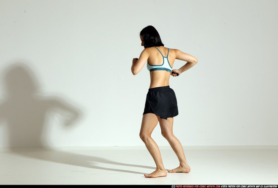 Woman Young Athletic White Fighting with knife Moving poses Casual