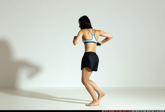 Woman Young Athletic White Fighting with knife Moving poses Casual