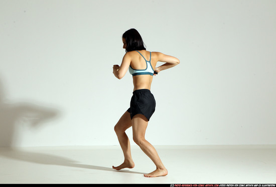 Woman Young Athletic White Fighting with knife Moving poses Casual