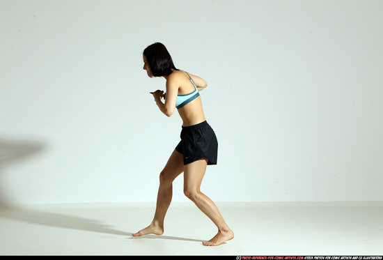 Woman Young Athletic White Fighting with knife Moving poses Casual