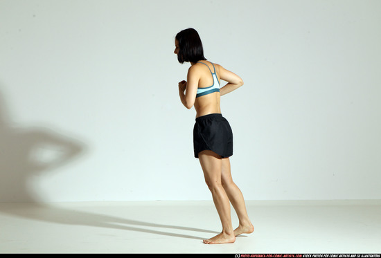 Woman Young Athletic White Fighting with knife Moving poses Casual