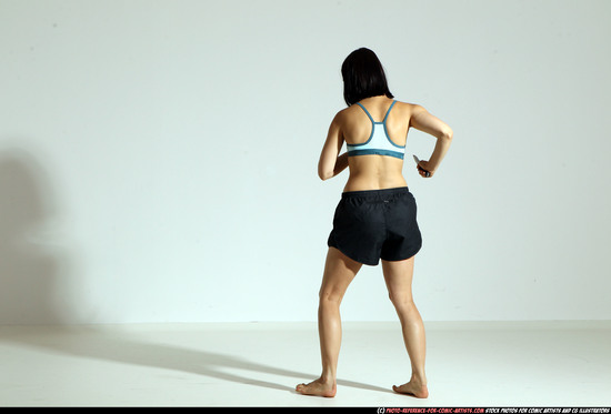 Woman Young Athletic White Fighting with knife Moving poses Casual