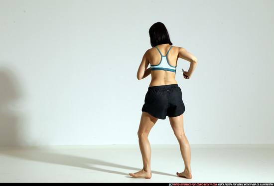 Woman Young Athletic White Fighting with knife Moving poses Casual