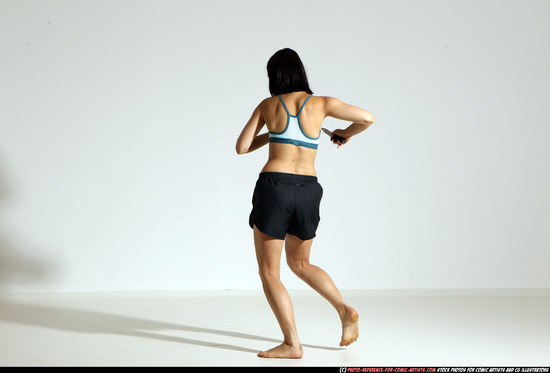 Woman Young Athletic White Fighting with knife Moving poses Casual