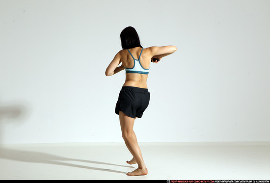 Woman Young Athletic White Fighting with knife Moving poses Casual