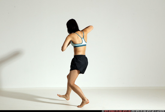 Woman Young Athletic White Fighting with knife Moving poses Casual