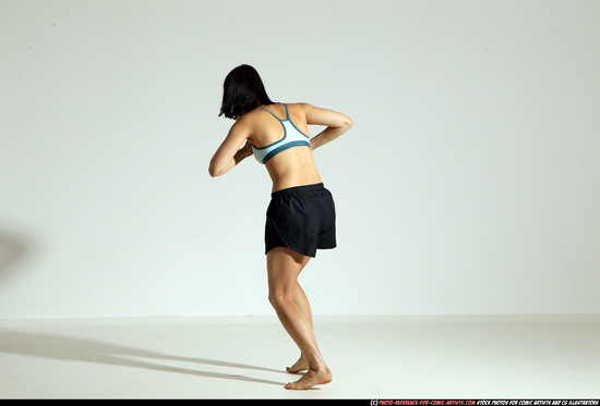 Woman Young Athletic White Fighting with knife Moving poses Casual