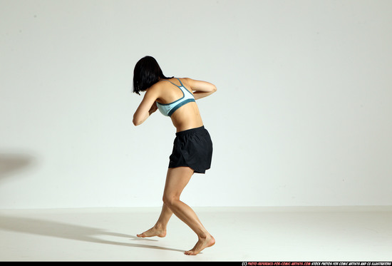 Woman Young Athletic White Fighting with knife Moving poses Casual