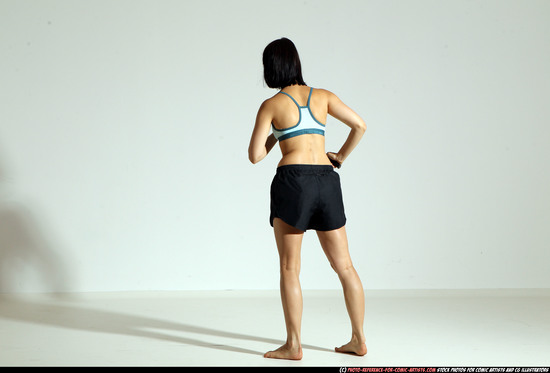 Woman Young Athletic White Fighting with knife Moving poses Casual