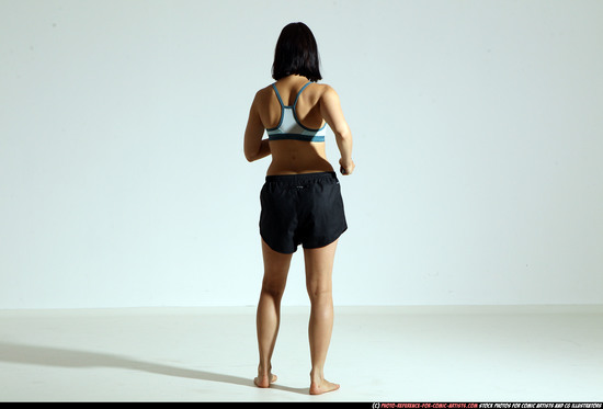 Woman Young Athletic White Fighting with knife Moving poses Casual